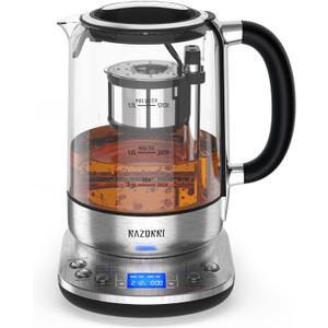 Razorri Electric Tea Maker 1.7L with 6Oz Automatic Infuser for Tea Brewing, Stainless Steel Glass Kettle, Presets for 5 Types and 3 Brew Strengths, 24 Hour Delayed Start, Keep Warm Setting
