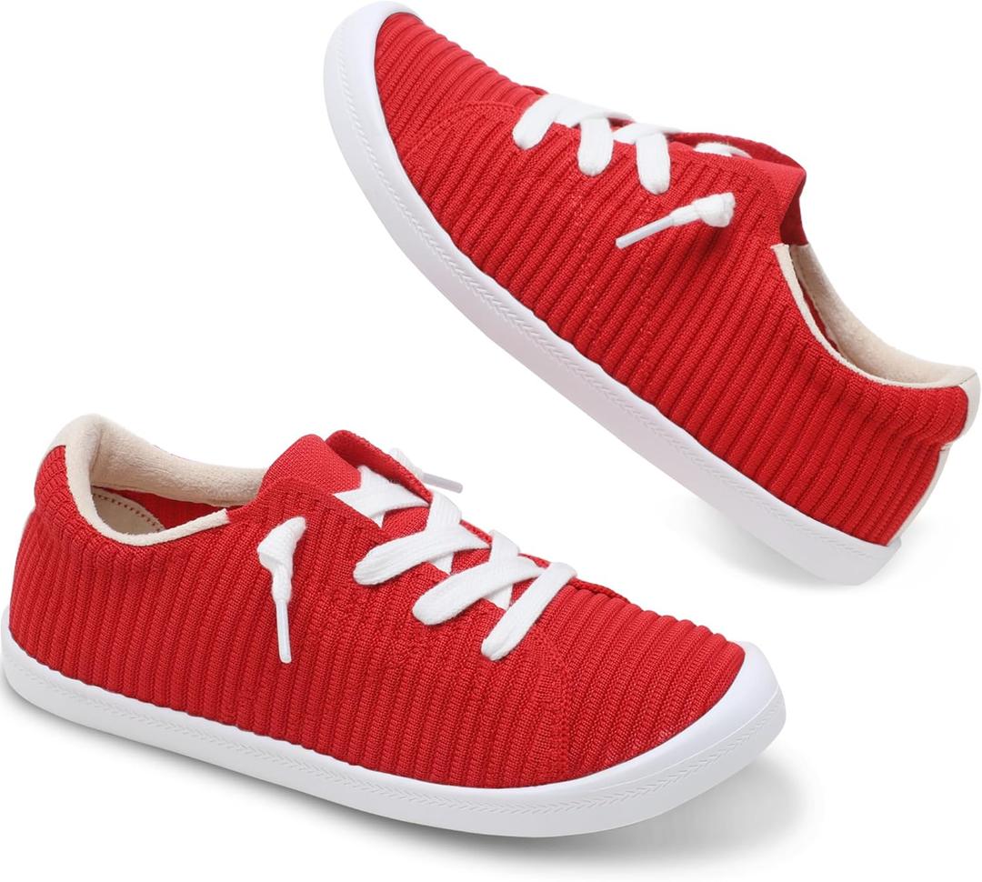 Mesh Slip On Shoes Women Comfort Knit Slip On Loafer Casual Fashion Sneaker Lightweight and Breathable Walking Flats (5, Red)