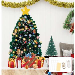 SietDESEO 51 x 31 Inch Multicolor Christmas Tree Bulletin Board Decoration with Fairy Lights, Paper Material