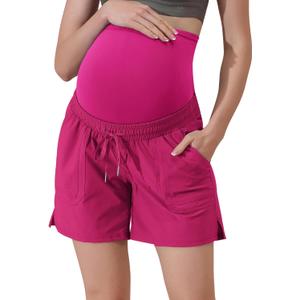 Maacie Maternity Hiking Shorts Quick Dry Waterproof 5" Workout Sports Shorts Outdoor Casual Hot Pink (Pink, S)