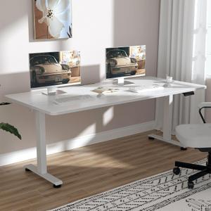Veken 63x27.6 Inch Large Electric Standing Desk, Heights Adjustable,Sit to Stand Up, Work Home Office Computer Table for Walking Pad, Gifts for Dad, Wooden Desktop Desks, White, 6327.6 Inch