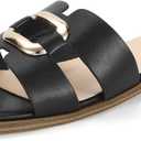 IDIFU Women's Flat Sandals Square Open Toe Slip On Comfortable Dressy Cute Trendy Casual Fancy Slide Sandals for Women Ladies Bridal Summer Beach Work Office Wedding Flat Sandals (8.5, Black Pu)