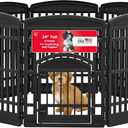 IRIS USA Dog Playpen with Door, 34 8 Panel Pet Exercise Pen Indoor Outdoor Puppy Play Pen, Portable Plastic Pet Fence for Small Medium Dogs, Foldable 63 x 63 x 34, Black
