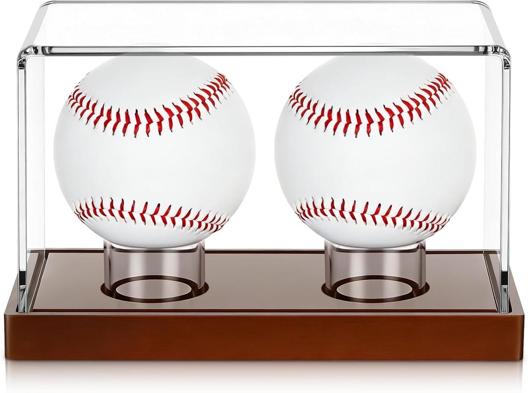 Weysat Baseball Display Case 2 in 1 Clear Cube Baseball Holder with Wood Base Clear Acrylic Memorabilia Showcase Box Autograph Ball Protector for Sport Fan Souvenir, UV Protection