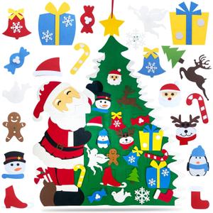 DIY Felt Christmas Tree for Toddlers, 3.2Ft Montessori Felt Christmas Trees Set with Ornaments, Toddler Felt ChristmasTree with Lights Gifts Party Supplies, DIY Wall Xmas Tree Christmas Decorations