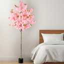 OUSHENG Artificial Cherry Blossom Tree, Fake Plants Indoor Decor, Faux Pink Sakura Flowers for Living Room Home House Entryway Bedroom Office Inside Decorations, 6FT