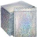 30 Pieces Holographic Bubble Mailers Padded Mailer Holographic Bubble Mailers Padded Envelopes Self Sealing Cushion Envelopes for Mailing, Shipping and Packing(Silver, 9.5 x 6 Inch)