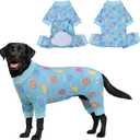 Easter Day Dog Pajamas Bunny & Easter Egg Pattern Dog Onesie Jumpsuit Soft Spring Festival Themed Pet PJs Outfit Costume Clothes for Small Medium-Large Breeds (Blue) XXL