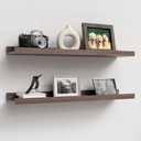 Floating Shelves Set of 2, Long Wall Shelf with Lip, 24in, Walnut, 23.6 in