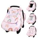 Car Seat Cover Baby Girl, Warm Winter Carseat Cover for Baby, Kick-Proof Infant Car Seat Cover with Peep Window, Windproof & Cozy, Pink Rainbow