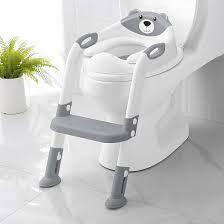 Potty Training Seat, SKYROKU Potty Training Toilet with Step Stool Ladder, for Kids Boys Girls Toddlers Comfortable Safe Potty Seat with AntiSlip Pads Ladder （8838Grey）