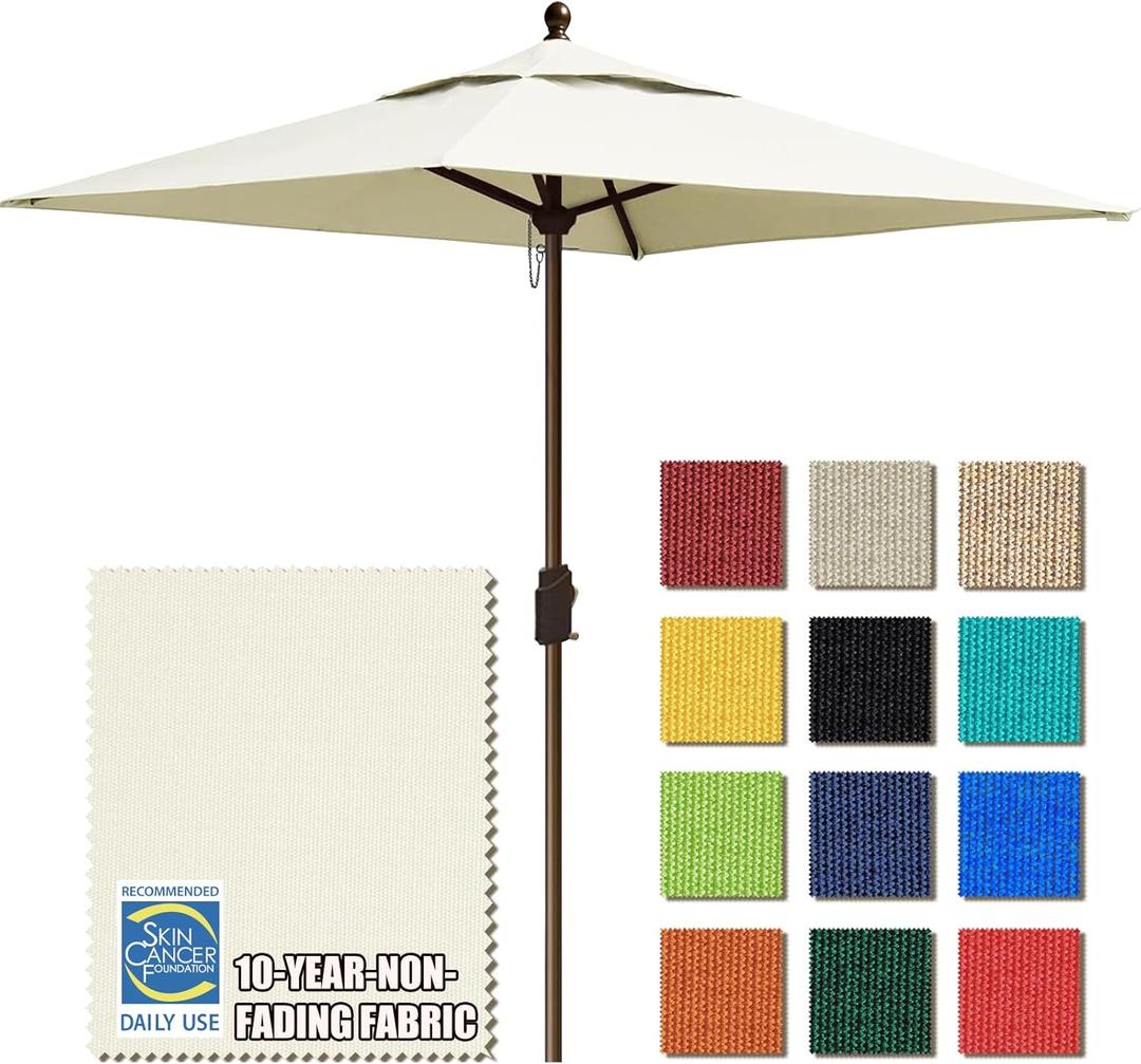 EliteShade USA 10-Year-Non-Fading 6x6Ft Square Market Umbrella Patio Outdoor Table Umbrella with Ventilation, Natural