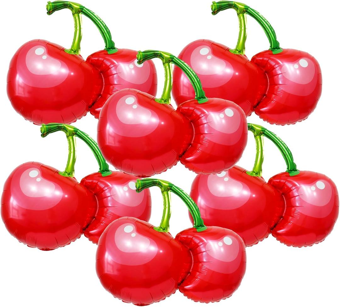 6pcs Red Cherry Balloon Cherry Theme Party Decoration Fruit Balloon Summer Party Supplies, 30inch