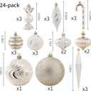 Christmas Ball Ornaments Set Shatterproof Christmas Tree Ornaments 24 PCS Painted Shaped Styles Xmas Tree for Holiday Decor,Champagne