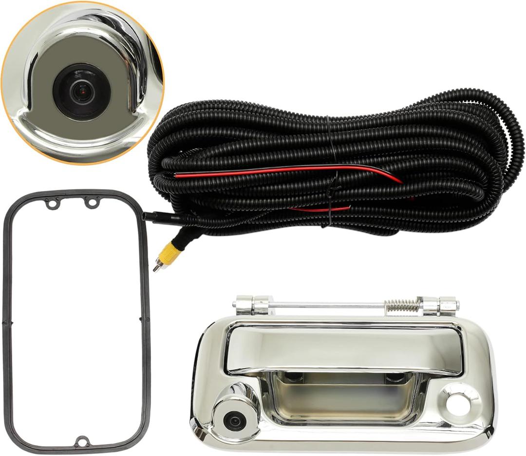 Rear View Camera, w/ Chrome Tailgate Handle, Compatible with 2005-2014 Ford F150, 2008-2016 F250 F350 F450 F550 Super Duty, 2007-2010 Explorer, 170 Angle, Backup Camera Kit, Back Up Reverse Camera
