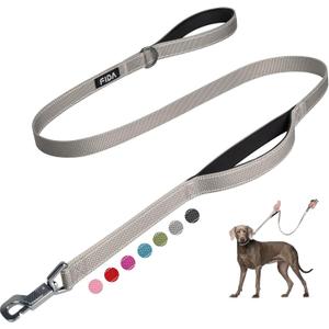 Fida 4 FT Heavy Duty Dog Leash with 2 Comfortable Padded Handles, Traffic Handle & Advanced Easy Snap Hook, Reflective Walking Lead for Large, Medium & Small Breed Dogs, Grey (4 Feet (Pack of 1))