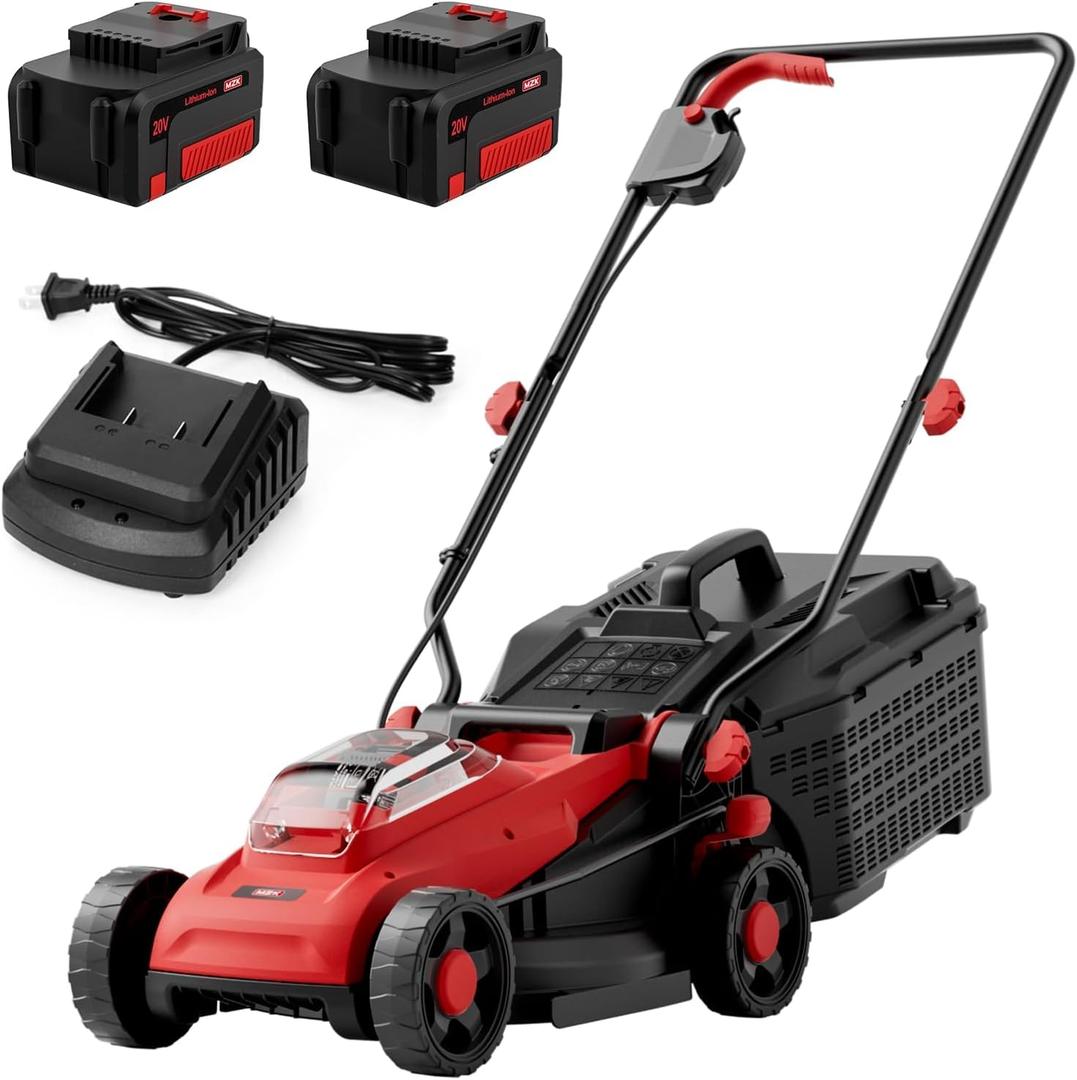 MZK 20V 13" Electric Lawn Mower, Brushless Cordless Lawn Mower with 4-Position Height Adjustment, Walk-Behind Push Mowers with 8 Gallon Grass Bag, 2 x 4.0Ah Batteries & Charger Included, LM13B4