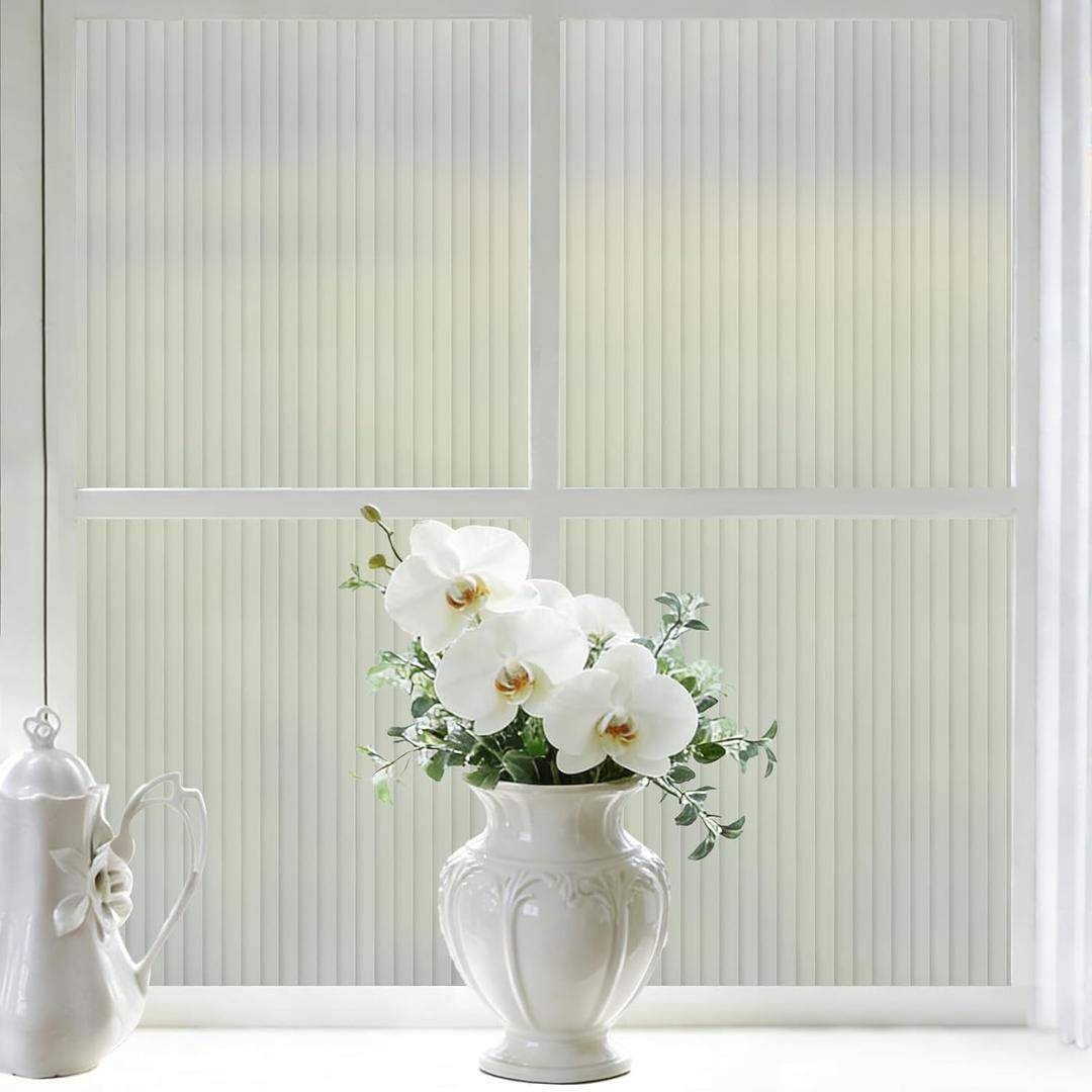 4/5-Inch Reeded Glass Window Film, Frosted Glass Window Privacy Film, Non Adhesive Decorative Sticker for Bathroom Living Room Office 35.4 x 78.7 inches