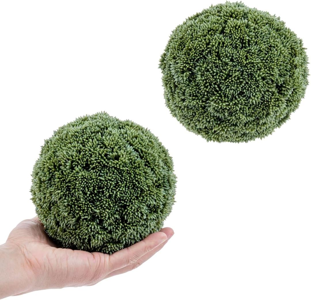 MyGift 6 Inch Decorative Boxwood Balls Topiary, Lifelike Artificial Foliage Greenery Faux Bowl Fillers, Set of 2