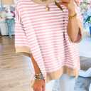 SHEWIN Womens Tops Casual Short Sleeve Sweatshirt Crewneck Striped Shirt Pullover T Shirts Loose Blouses (Pink, M)