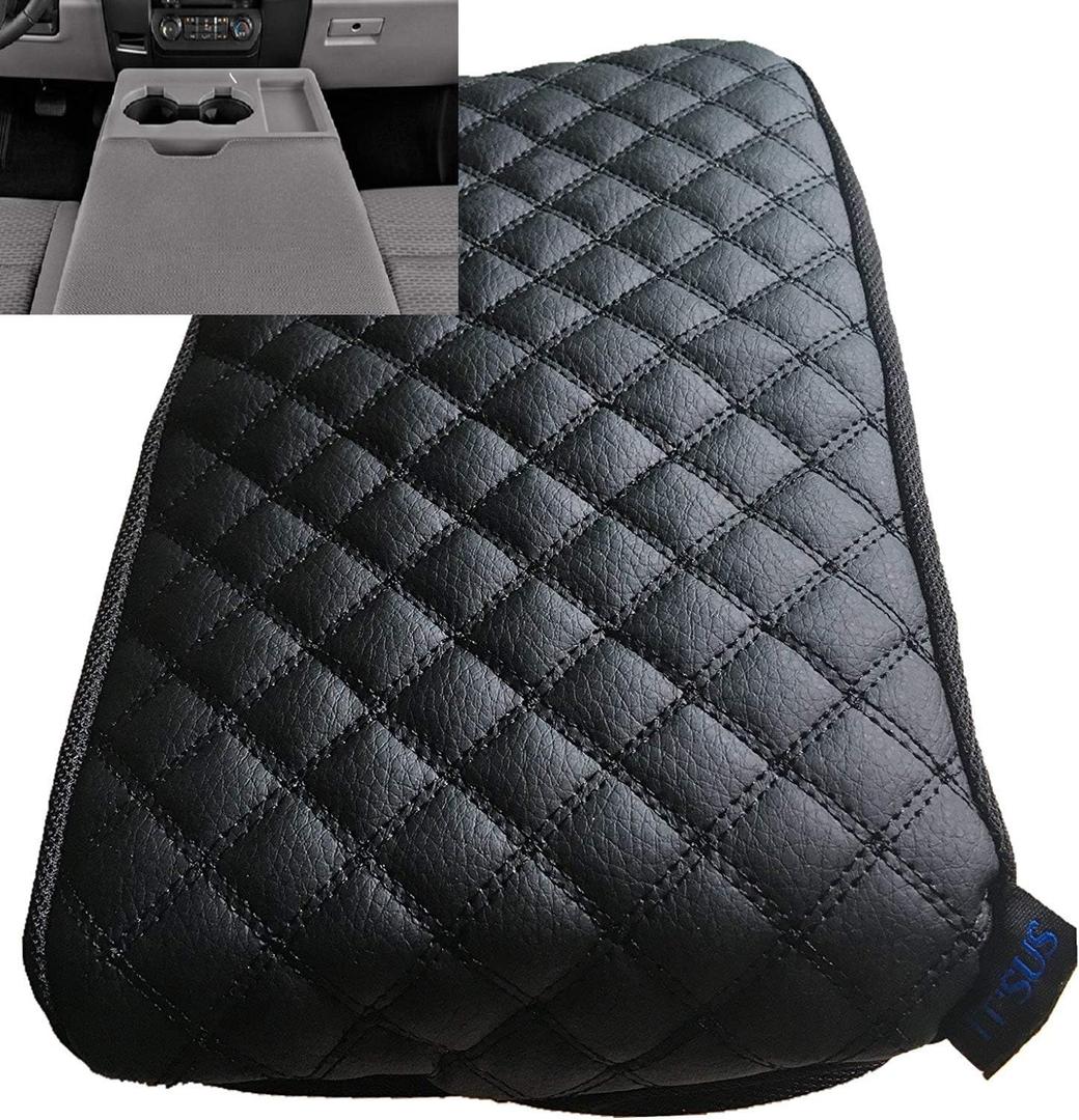 it's us Center Console Armrest Cover for Ford F150 (20152024) 40/20/40 Jump Seat, Fits F250 F350 F450 20172025, Waterproof Synthetic Leather Console Lid Protector, Black
