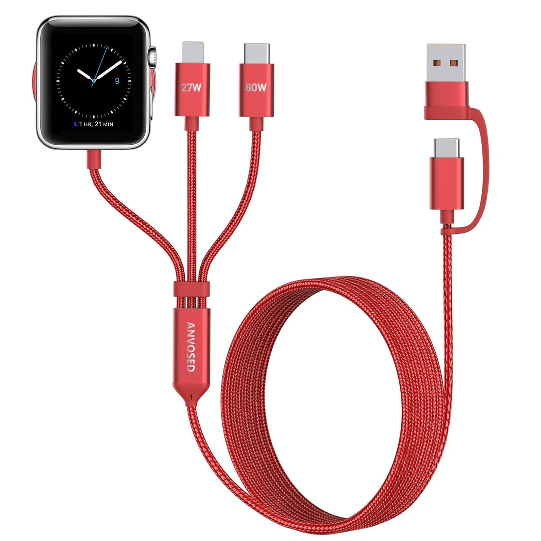 60W Fast Charging Cable for Apple Watch Charger, 6-in-1 Portable Multi Charging Cable for iPhone, Apple Watch Series 1–11/SE/Ultra, Essentials