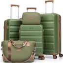 Luggage Sets 5 Piece, Suitcases with Wheels,ABS Hard Case Luggage with TSA Lock Spinner Wheels,Carry On Luggage Set (Green,20/24/28 Inch)