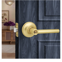 3 Brushed Gold Round Style Door Handle with Lock and Key, Keyed Entry Reversible Door Lever for Office or Front Door, Satin Brass Finish