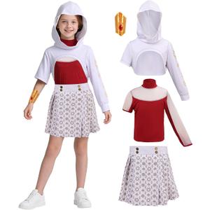 4PCS Girls Zombies Costume, Cheerleader Dance Dress with Mesh Top Skirt Bracelet Halloween Cosplay Outfit For Kids (XXLarge-160)