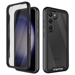 wahhle Compatible with Samsung Galaxy S23 Case, Built in Screen Protector Full Body Shockproof Slim Fit Bumper Protective Phone Cover for Galaxy S23 5G 6.1'' Men Women-Black/Clear
