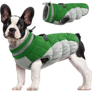 FUAMEY Dog Coat for Medium Dogs,Waterproof Dog Winter Jacket with Harness Built in Puppy Cold Weather Coats Reflective Pet Vest with Zipper Warm Fleece Dogs Snowsuit Windproof Green M (M(chest:21in))