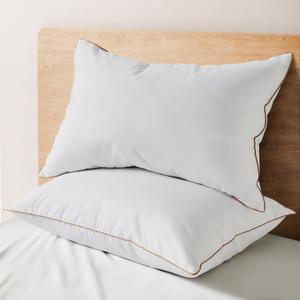Dreamhood Goose Feather Down Pillows for Sleeping Soft Bed Pillow Standared Size Set of 2 Cooling Down Pillows for Twin Bed Made in USA with 100% Cotton Cover 20 x 26 Inches (Standard (Pack of 2))