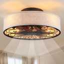 Caged Ceiling Fans with Lights Flush Mount,Low Profile Ceiling Fan with Remote,20 Inch Farmhouse White Ceiling Fan for Bedroom,6 Speeds Reversible Silent Fandalier(Include 4 Bulb)