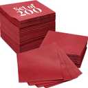 Prestee Linen Feel Guest Towels - Paper Hand Towels - Cocktail Napkins - 5inch Folded / 9.5inch Unfolded - 200 count - Soft and Absorbent Disposable Napkins for Parties and Events - Red