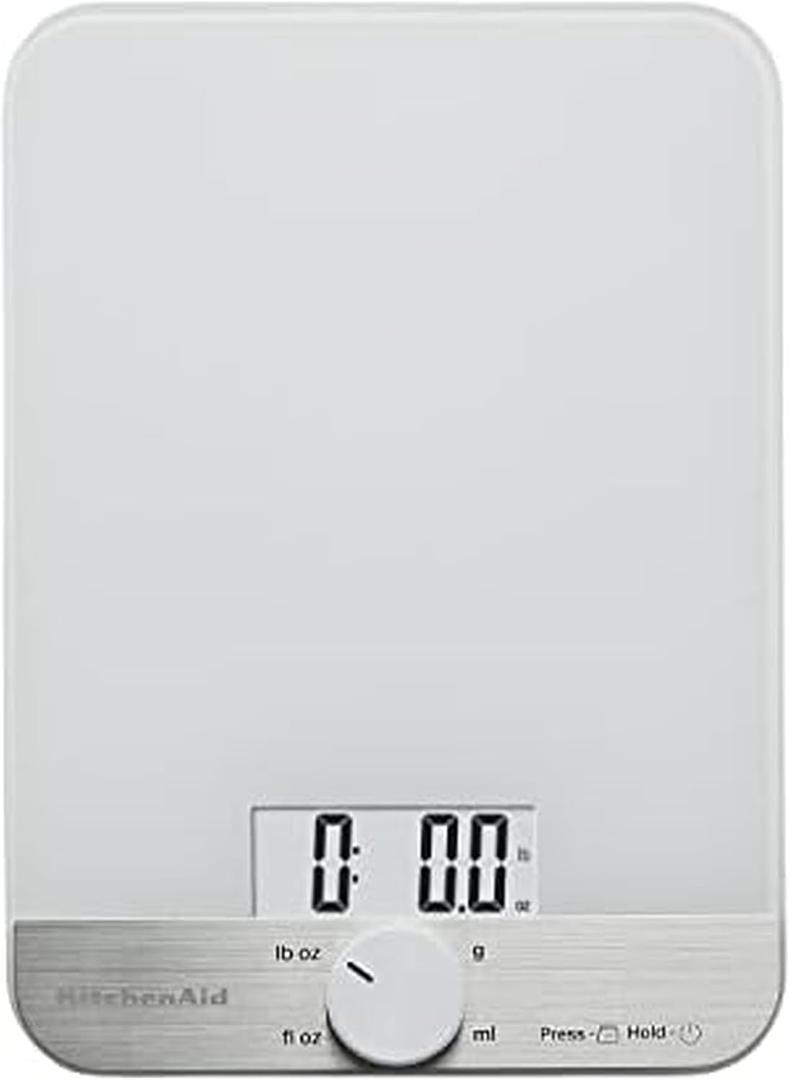 KitchenAid KQ908 Glass Surface 11 Pound Capacity Digital Kitchen and Food Scale, White