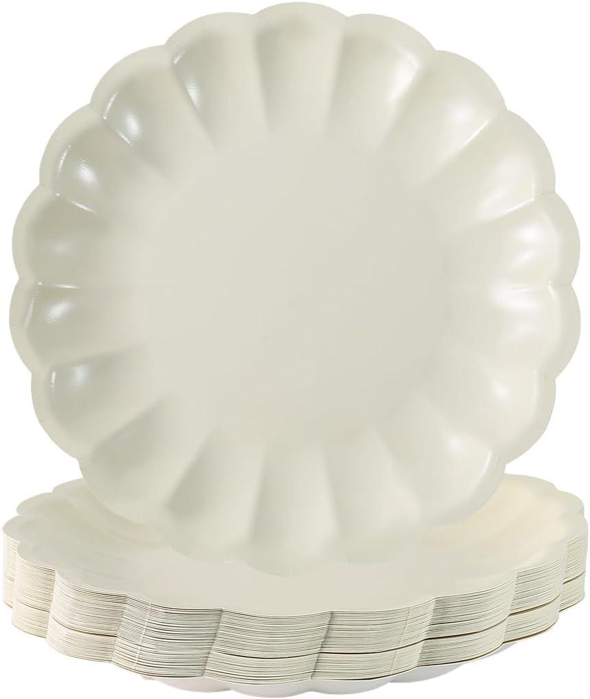 BHHQHH 50Pcs Disposable Scalloped Paper Plates Shell Edge Dinner Paper Plates for Wedding Baby Shower Birthday Party Bridal Party Supplies(9 Inch)