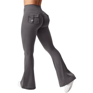 YEOREO CoreFlex Flare Leggings with Pockets for Women Scrunch Workout Leggings Butt Lifting Gym Yoga Pants (Dark Gray)
