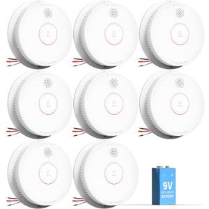 SITERWELL Smoke Detector, Hardwired Interconnected Smoke Detector, Photoelectric Smoke Alarm with 9V Backup Battery, Fire Alarm with Test/Silence Button, UL217-9th Listed, GS562A, 8 Packs