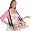 1 Pcs Wooden Snack Trays with Strap 15 x 10 x 2.7 Inch Movie Night Snack Popcorn Usherette Vendor Drink Beverage Carrier for 20's Costume Carnival Mother's Day (Pink and White Stripes)