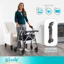 Stander Wonder Indoor Rollator with Tray and Basket, Lightweight Folding Mobility Rolling-Walker for Seniors and Adults, Narrow Walker with 6-inch Wheels, Locking Brakes, Black Walnut