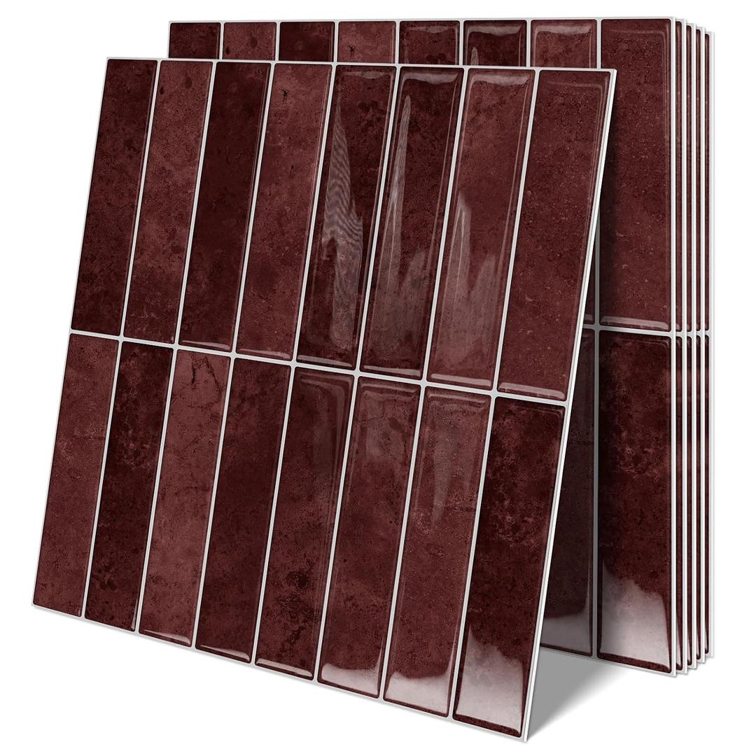 10 Sheets Upgraded Thicker Design Subway Tile Peel and Stick Backsplash,1212Self Adhesive Wall Tiles Stick on Back Splash for Kitchen,Bathroom,Camper(Vintage Red)
