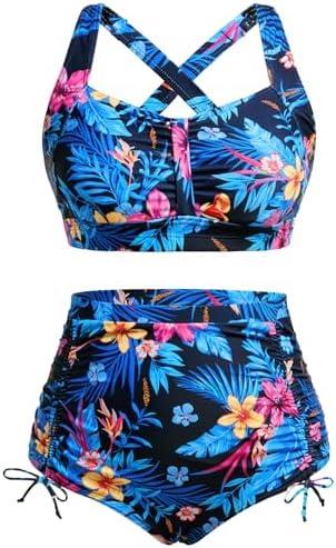Daci Women Plus Size High Waisted Bikini Set - Two Piece Swimsuits Tummy Control Bathing Suit Ruched Bottom 2025, Size 18W