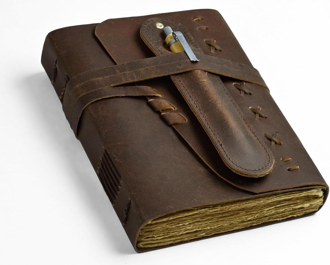 Leather Journal Notebook for Men & Women Daily Vintage Leather Bound Journal Travel Notebook 200 Deckle Edge Lined Paper Diary Writing Journal Travelers Scrapbook Poetry Sketchbook Leather Gifts with (7 x 5)