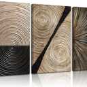 3Pcs Retro Wood grain Abstract Canvas Wall Art Minimalist Black Golden Line Texture Wall Decor Pictures Neutral Geometric Beige Brown Poster Prints for Living Room Bedroom Home Decoration 16x24in