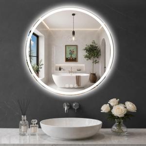 Round LED Bathroom Mirror, 32 Inch, HD Shatterproof Tempered Glass