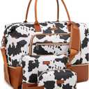 Weekender Bags for Women, Travel Duffle Bag Carry On Overnight Bag with Cosmetics Bag and Crossbody Purse for Gym Hospital, Gifts for Women, Cow Print Brown