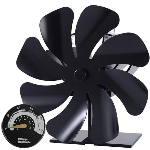 Tomersun Wood Stove Fan 8 Blade Heat Powered, Woodburner Fireplace Fan for Wood Burner/Burning/Stoves, with Thermometer