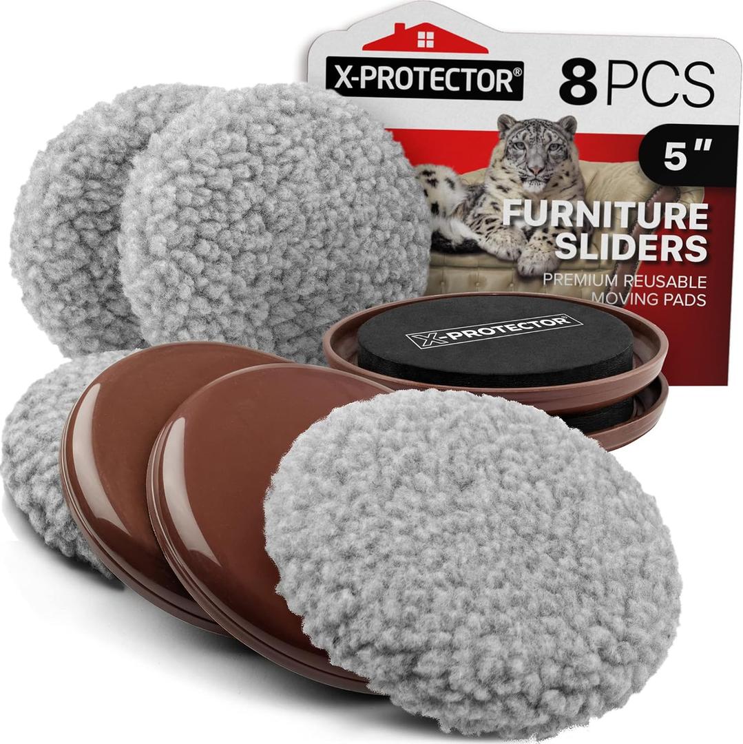 Furniture Sliders X-PROTECTOR - 4+4 Pack 5 - Multi-Surface Furniture Sliders for Carpet & Hard Floors - 4 Furniture Movers for Carpeted Floors and 4 Hardwood Socks - Move Your Furniture Easily!
