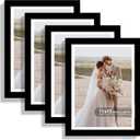 Hongkee 11x15 Picture Frame Set of 4, Made of Real Glass and Black Frame - Display Picture 10x14 with Mat or 11x15 Without Mat, 11 by 15 Photo for Wall Mounting