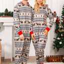 VNVNE Matching Christmas Onesie Pajamas Set for Family/Couples/Women/Men, One Piece Xmas Pjs Hooded Zipper Printed Sleepwear (Large, Brown Diamond)